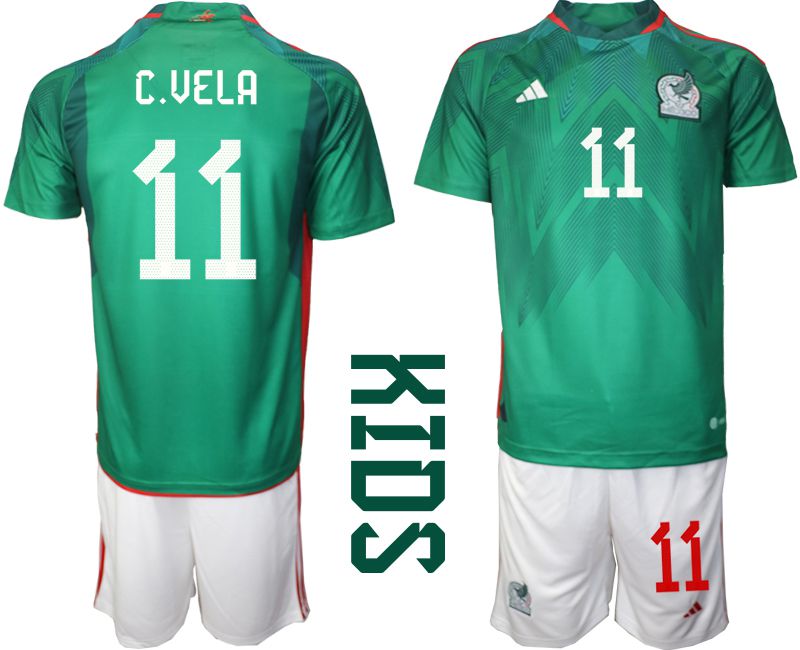 Youth 2022 World Cup National Team Mexico home green #11 Soccer Jersey->youth soccer jersey->Youth Jersey